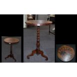 Oak Occasional Table with tripod base and barley twist support with inlaid decoration to top