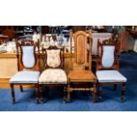 A Collection Of Four Dining Chairs To include two carved back dining chairs with blue jacquard