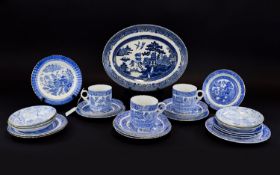 Sutherland China Part Tea Service ( 11 ) Pieces ' Willow Pattern ' c.1900. Comprises 3 Trios - 1 Cup
