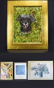 Original Work of a Dogs Head - Intricate Montage of Colour Abstract by R. Wooler. Together with 3