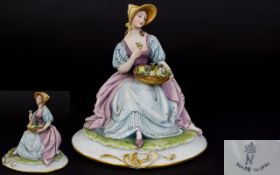 Capodimonte Hand Painted Figure of a Young Woman In 19th Century Costume.