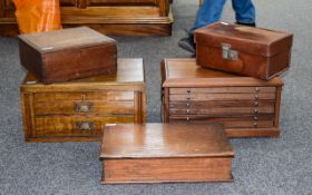 A Collection Of Antique Work/Specimen Boxes Five in total to include large oak two drawer work box