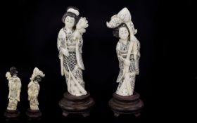 Japanese Early 20th Century Pair Of Carved Ivory Figures.