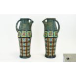 Amphora Pottery Bohemia Pair of Tall Vases / Jugs with Painted Enamel Decoration. c.1910.