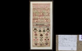 Victorian Alphabet Sampler By Margaret Carson 1844 Polychrome silk thread alphabet sampler with