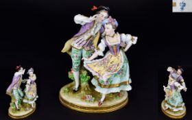 Sitzendorf Hand Painted Porcelain Figure Group. c.Early 20th Century - Male and Female Dancers In