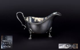 Walker and Hall Swan Neck Solid Silver Sauce Boat of Excellent Form with Scroll Handle and Raised