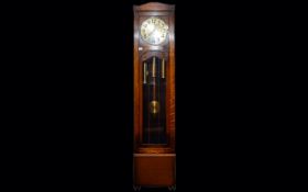 Early 20thC Oak Longcase Clock, Gilt Dial Marked Hendersons, Arabic Numerals, Triple Weighted,