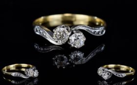 18ct Gold and Platinum Two Stone Diamond Ring with Diamond to Shoulder,