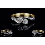 18ct Gold and Platinum Two Stone Diamond Ring with Diamond to Shoulder,