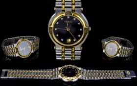 Gucci - Ladies Two Tone Gold and Stainless Steel Wrist Watch with Diamond Markers to Dial.