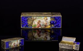 Austrian Late 19th Century Nice Quality - Rectangular Shaped Silver Gilt and Enamel Hinged Lipstick