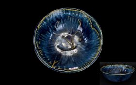 Studio Pottery Large Blue Glazed Bowl, Incised Mark To Base K.CL.