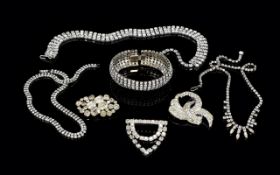 A Collection Of 1950's/60's Rhinestone Jewellery Seven items in total to include double strand
