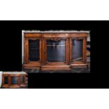 Late Victorian Rosewood Credenza three frieze drawers above glass doors, plinth base, marble top.