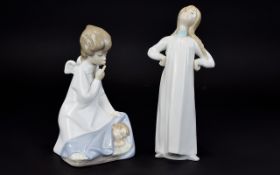 Lladro Hand Painted Porcelain Figures ( 2 ) ' Guardian Angel with Child ' Sculpture Juan Huerta.