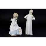 Lladro Hand Painted Porcelain Figures ( 2 ) ' Guardian Angel with Child ' Sculpture Juan Huerta.