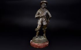 French 19th Century Well Cast and Heavy Bronze Sculpture of a Cavalier.