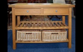 A Contemporary Solid Oak Console Table/Storage Unit Rectangular unit with ladder shelf stretcher