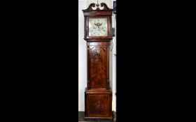 Early to Mid 19thC Mahogany Longcase Clock painted dial with some inlaid work to case.