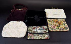 A Collection Of Vintage Bags Six in total to include two 1960's iridescent beaded evening bags with