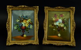 A Pair Of Floral Still Life Studies Two Italian Oil on canvas decorative floral still life studies