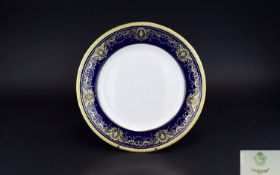 Aynsley Cabinet Plate In Marlborough Pattern Acid gold gadroon border with cobalt blue shoulder