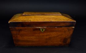 Antique Wood Tea Caddy Large rectangular hinged box of plain form with three internal compartments.