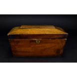 Antique Wood Tea Caddy Large rectangular hinged box of plain form with three internal compartments.