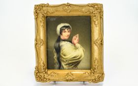 A Mid 19th Century Miniature Portrait Painting of a Young Gypsy Girl. c.1865. Watercolour on