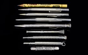 Excellent Collection of Silver Cased Propelling Pencils From The Late 19th / Early 20th Century.