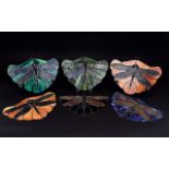 A Collection Of Reproduction Tiffany Glass Panels Six in total each with central dragonfly design,