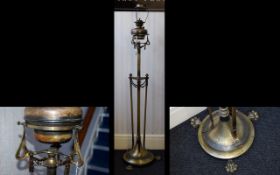 Antique Lampe Veritas Floor Standing Oil Lamp, Tripod Supports With Garland Swag, Lion Paw Feet,