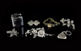 A Collection Of Marcasite And Crystal Set Costume Jewellery Seven items in total to include Art