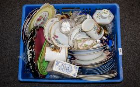 A Good Box of Ceramics to include blue and white decorative plates,