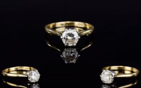 18ct Gold Set Single Stone Diamond Ring. The Brilliant Cut Round Diamond of Good Colour and Clarity.