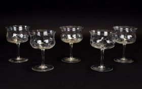 Set of Five Dimpled Sundae Glasses with swirled glass bowls