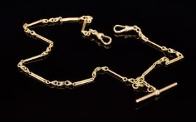 Edwardian Period - Nice Quality 15ct Gold Albert Chain with T-Bar and Clasp.