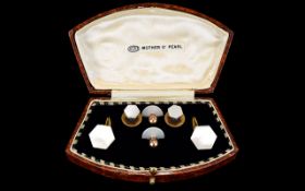 Art Deco Period Rose Gold Plated and Mother of Pearl Gentleman's Pair of Cufflinks with Matching