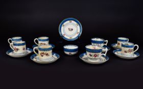 Lowestoft Border Booths China Part Teaset comprising 6 coffee cans and saucers,