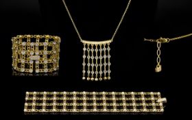 Swarovski Cut Crystal and Gold Plated Statement Bracelet and Matching Necklace / Drop,