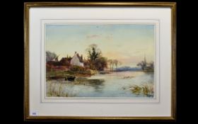 Henry Charles Fox RBA (1860-1925) Cottages By A Quiet River''. Watercolour 14.25'' x 21.25''. Signed