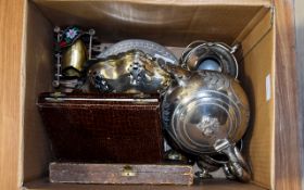 Mixed Lot Of Silver Plated Items, To Include A Teaset, Swing Handled Basket, Biscuit Box,
