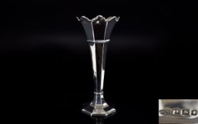 George V Silver Vase of Waisted Form - Supported on an Octagonal Shaped Splayed Base.