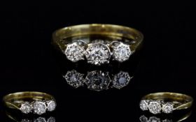 18ct Yellow Gold Set 3 Stone Diamond Ring. Illusion Set - See Close up Photo. Diamonds Good