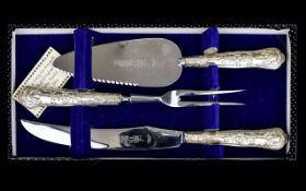 Elizabeth II Period Sterling Silver Handle Serving Set. Boxed. Hallmark Sheffield 1973.