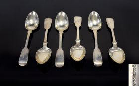 A Mid 19th Century Rare Set of Six Silver Teaspoons. Wonderful Clear Hallmarks and Condition,