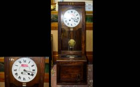 The Gledhill - Industrial Oak Cased Clock Time Recorder for Clocking In - Out, Spring Driven. In
