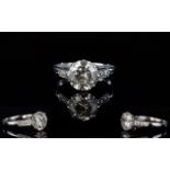 2.57ct Single Stone Diamond Ring, Round Brilliant Cut, Claw Set, Diamond Shoulders, Unmarked White