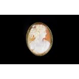 A Nice Quality - Oval Shaped Well Carved Shell Cameo / Brooch / Pendant,